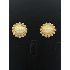 Vintage Ribbed Dome Clip-On Earrings | Textured Gold-Tone | Mid-Century Elegance