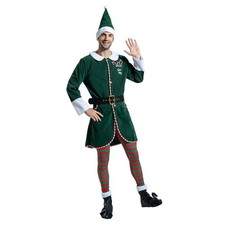 Mens Santa Elf Costumes Adult Santa Claus Suit Fancy Dress Outfit