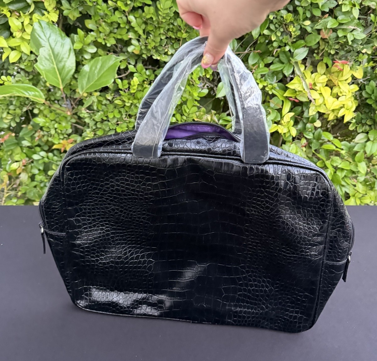 Saks Fifth Avenue Black Faux Alligator Tote Bag Zip Top Work Bag