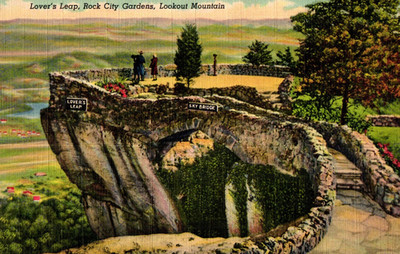Postcard Lover's Leap Rock City Gardens Lookout Mountain Tennessee USA 1942 L2