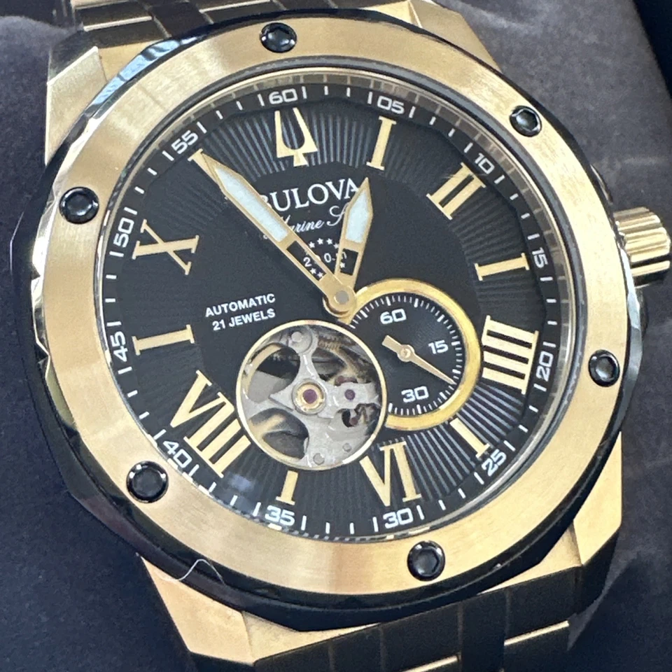 Bulova Marine Star Men's Automatic Skeleton Gold-Tone 45MM Watch 98A273 - Image 2 of 4