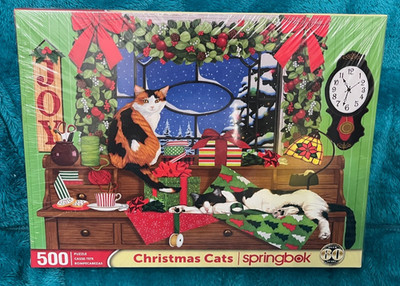NIB Springbok Puzzle Christmas Cats 500 piece