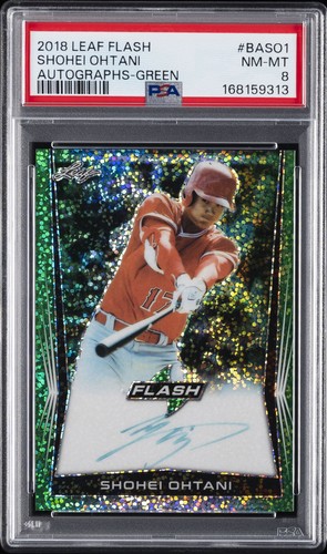 2018 LEAF FLASH AUTO GREEN #BASO1 SHOHEI OHTANI ROOKIE RC 12/15 PSA 8 AUTO