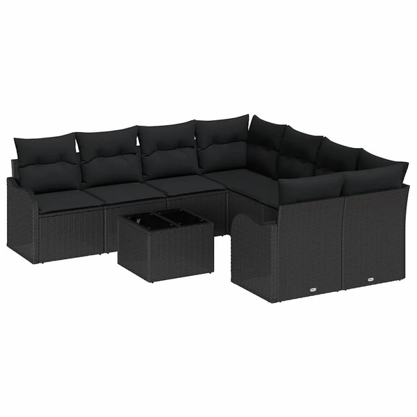 Gartensofa-Set Poly-Rattan Schwarz Mit 9 Kissen FüR Terrasse Balkon-image