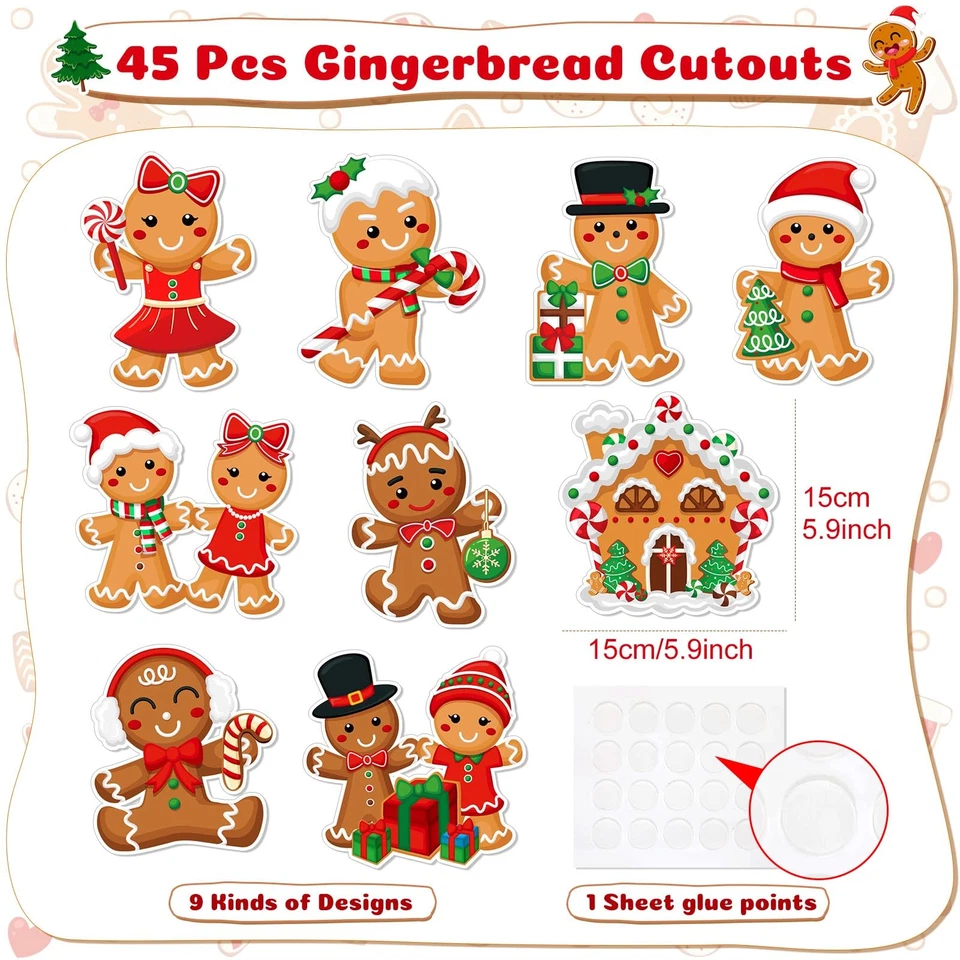 45 Pcs Gingerbread Cutouts Christmas Decorations Gingerbread Man Paper Cut Ou... - Image 2 of 4