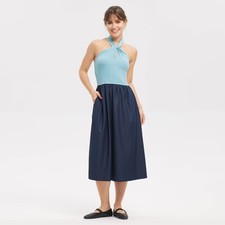 Women Mixed Fabric Tie-Back Midi Dress - Universal