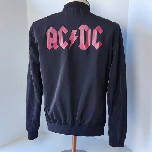 ZARA MAN AC/DC Men's Jacket Coat Large Black Classic Rock Band Full Zip Logo - product listing photo