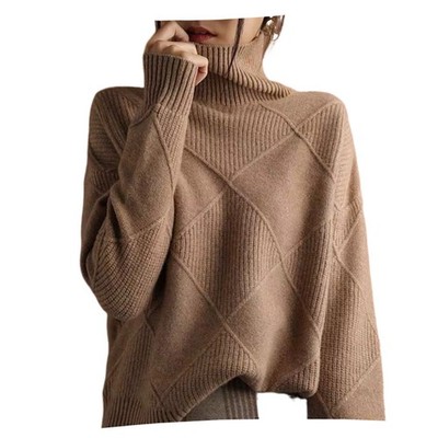Damen Winter Pullover Rollkragen Strickpullover - Warm Sweater Langarm Pulli Wei