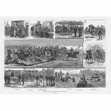 Austrian Military Life : Scenes with the Hungarian Hussars - Antique Print 1881