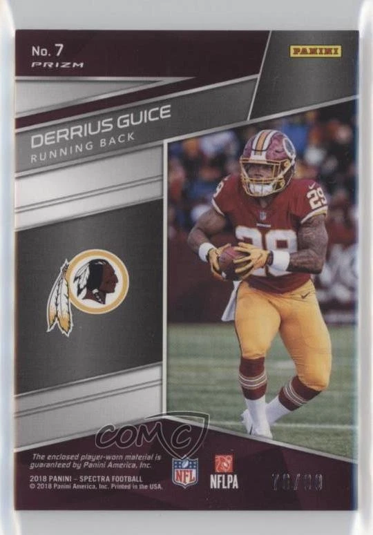2018 Panini Spectra Next Era Neon Blue Prizm /99 Derrius Guice #7 Rookie RC - Image 2 of 2