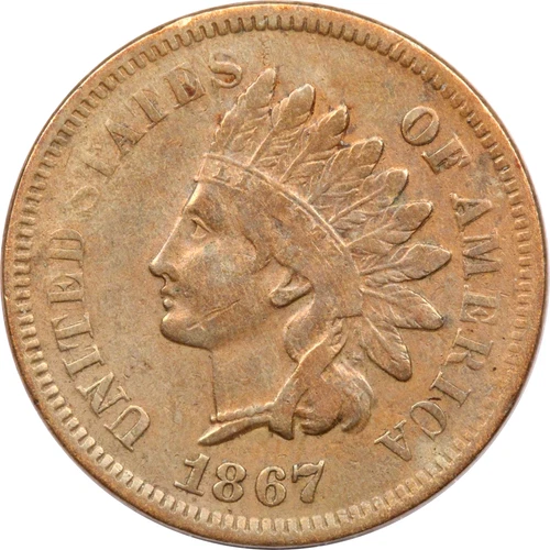 1867 Indian Head Cent 1C, Very Fine VF, Cleaned