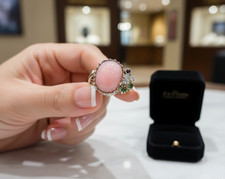 Pink Peruvian Opal Sterling Silver 925 Large Ring UK Size O - US 8.25 with Box