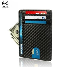 Slim Carbon Fiber Mens Wallet RFID Blocking Credit Card Holder Pu Leather