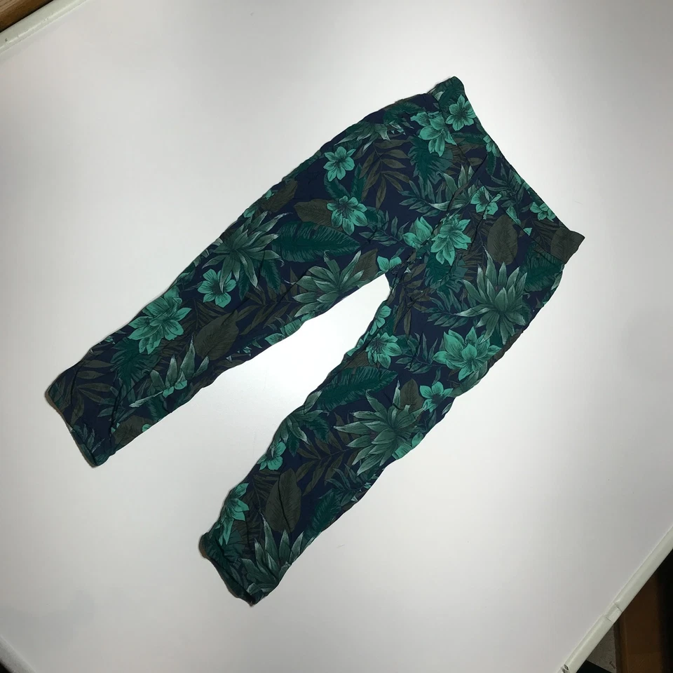 Pantalones O'Neill Mujer S Verano Capris Viscosa Azul Verde Estampado Tropical Pull On Foto 2 de 4