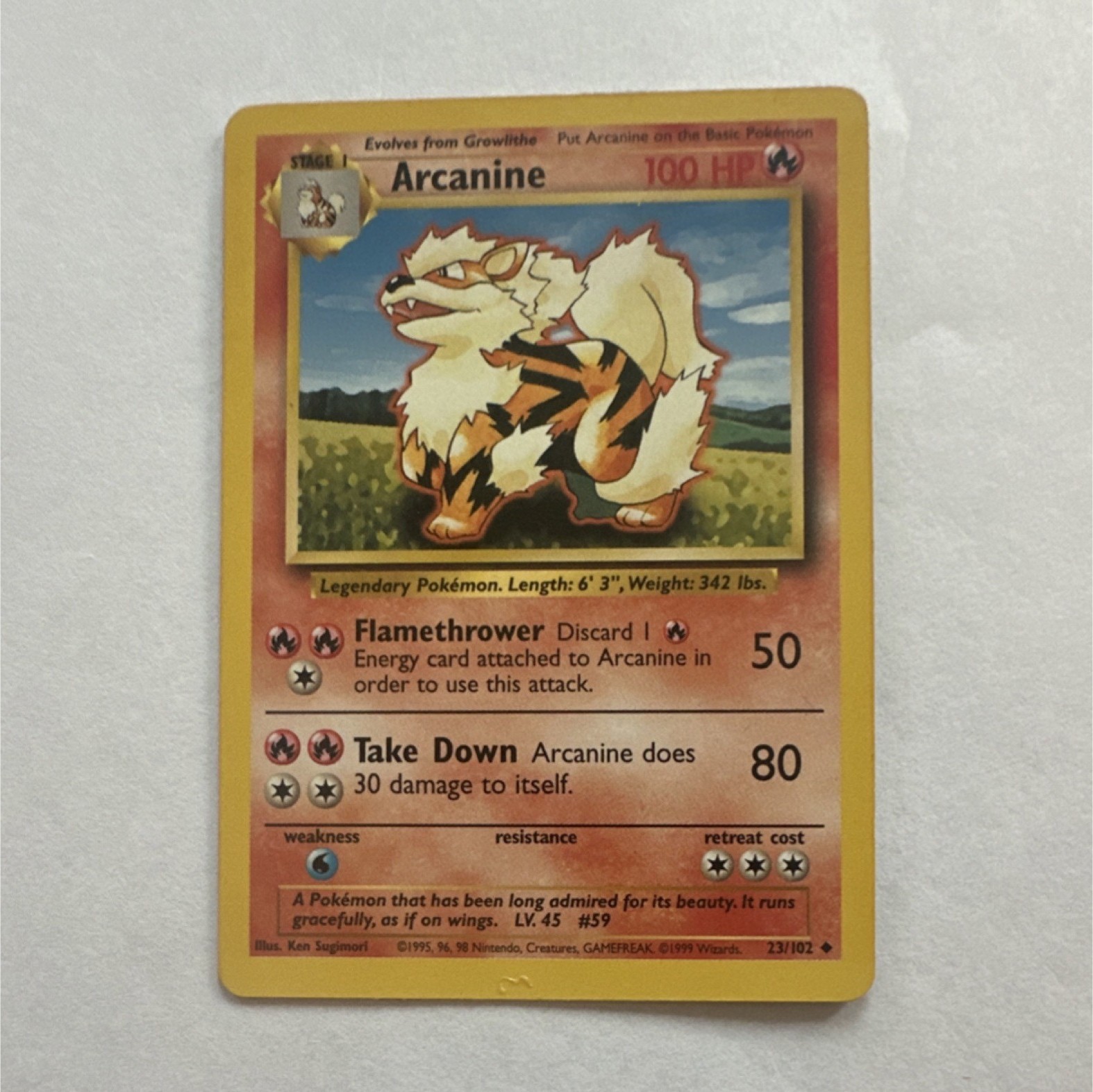 Wizards Pokémon TCG Arcanine Base Set No.23/102 Uncommon Regular HP100 1999