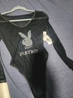 Playboy Black Sheer Stretch Long Sleeve Bodysuit Rhinestone Bunny Logo S — photo 3