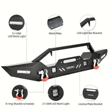 Front Bumper for 2018-2025 Jeep Wrangler JL Unlimited with LED Light &D-Rings