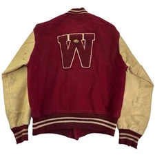 True Vintage 60s Wisconsin Badgers Varsity Letterman Wool Leather Sleeve Jacket