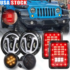 7 Halo Led Headlights Turn Signals Tail Lights For Jeep Wrangler Jk 07-18 Combo