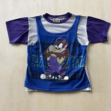 Vintage 90s Looney Tunes Tasmanian Devil Taz Shirt Kids Medium Blue Ringer Tee