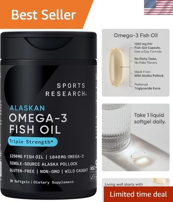 Triple Strength Omega 3 Fish Oil 1250mg from Wild Alaskan Pollock - Burpless ...