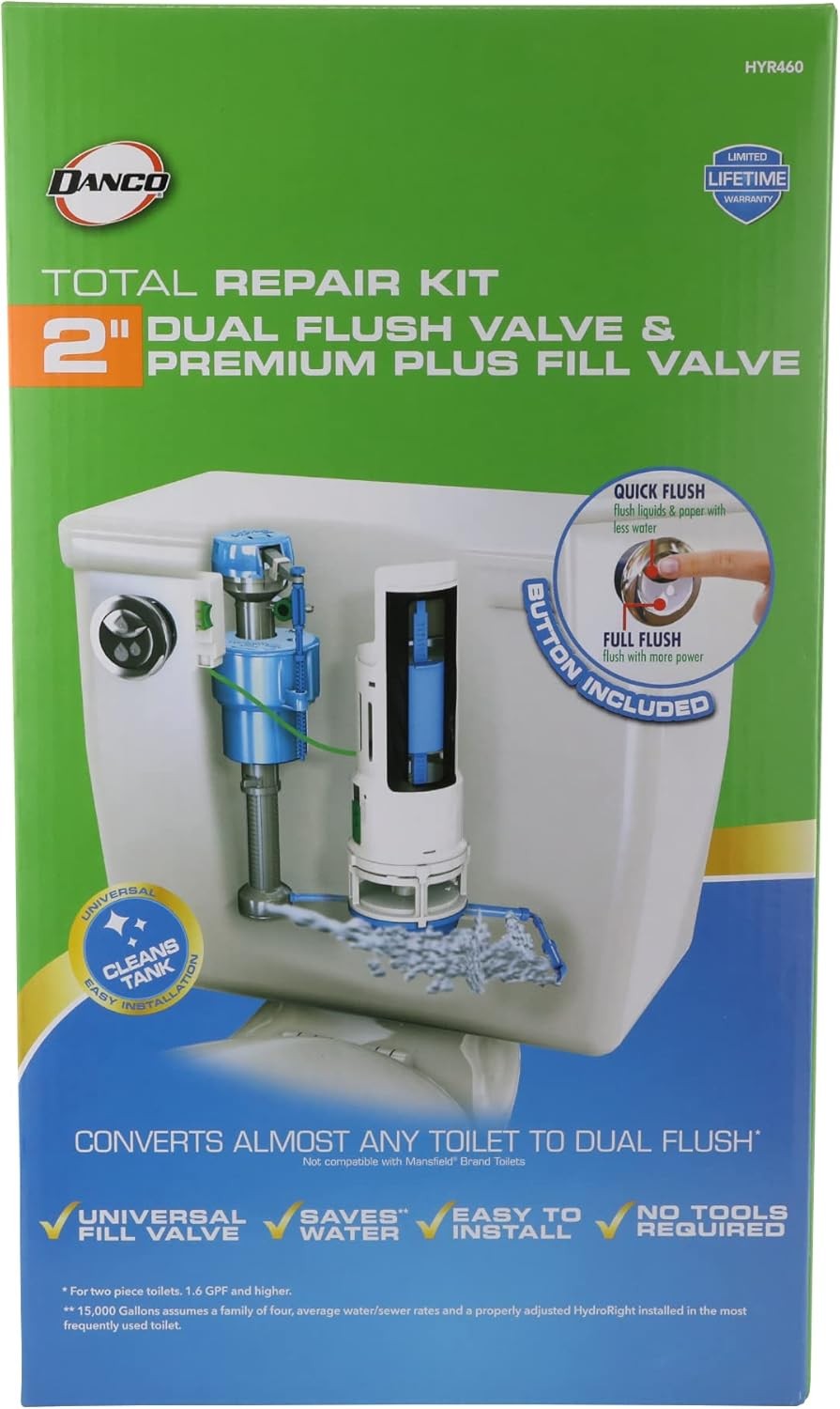 Hydroright Toilet Repair Kit with Dual Flush Valve Push Button (HYR460)