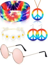 Frienda 5 Pcs Hippie Costume Set Glasses Headband Peace Sign Earrings Necklaces