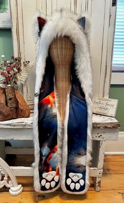 SpiritHoods SAMPLE Galaxy Fire & Ice Husky Spirit Hood Rave Hat Scarf  Wolf Dog 