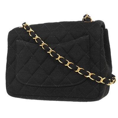Chanel Black Cotton Mini Classic Square Flap Shoulder Bag 17