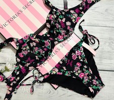Victoria's Secret Swim Wicked Sling Top Side Tie Bottom Bikini Set Black Floral