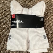 6 Pair Under Armour Men Crew Socks White Large 8-12 Cotton NEW