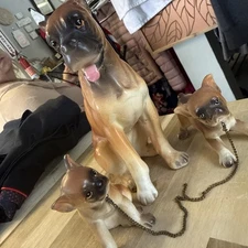 Boxer Dog With Puppies Ceramic Figurine Lipper and Mann Creations Japan Vintage