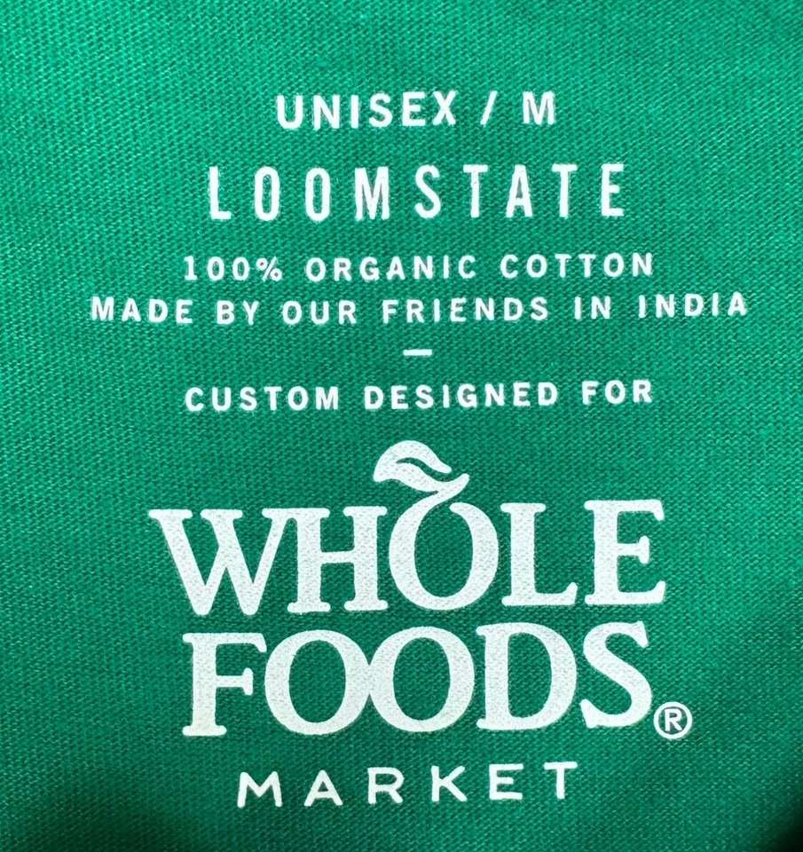 Camisa Whole Foods Market Unisex Mediana Verde Algodón Orgánico Camiseta Loomstate Foto 4 de 4