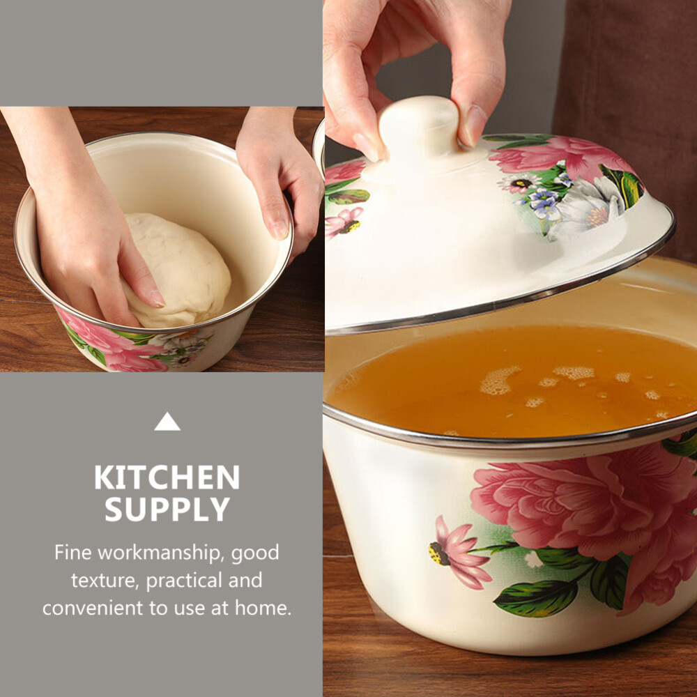 Handmade Floral Enamel Salad Bowl with Lid Vintage Style eBay