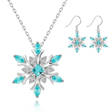Elegant Snowflake Pendant Necklace Earring Holiday Gift Teen Girls Party Jewelry