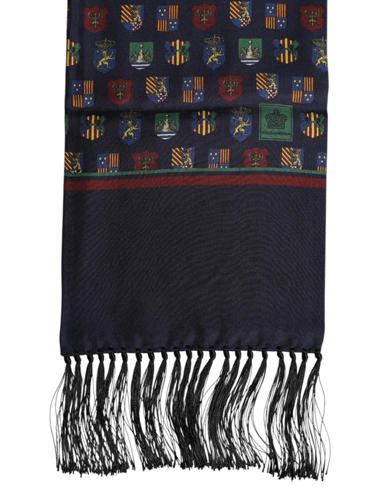 DOLCE & GABBANA Scarf Blue Silk Printed Fringes Foulard 138cm x 16.5cm 310usd - Изображение 3 из 4