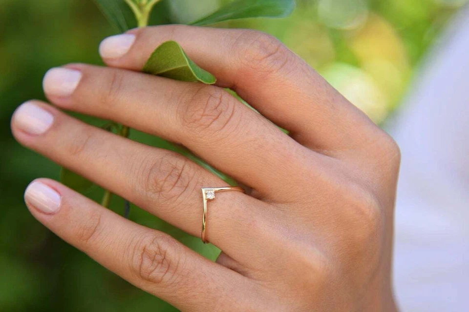 Diamant Stapelring Goldring Brillant Vorsteckring 0,07ct 14K 585er Gelbgold Zart - Bild 2 von 4