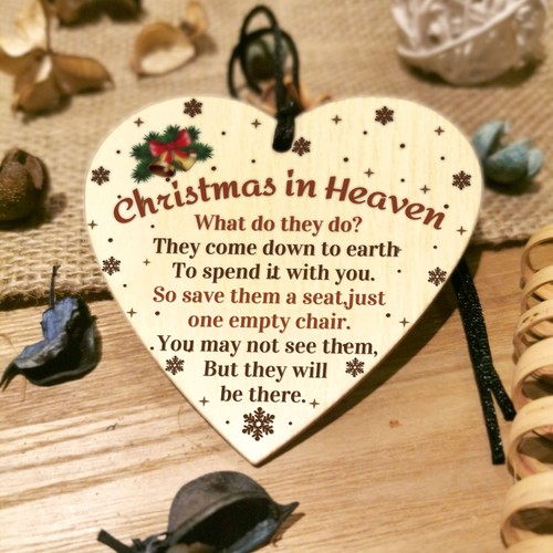 Wooden Heart Plaque Christmas In Heaven Memorial Gifts Loss Love Sign Keepsake - Picture 4 of 6