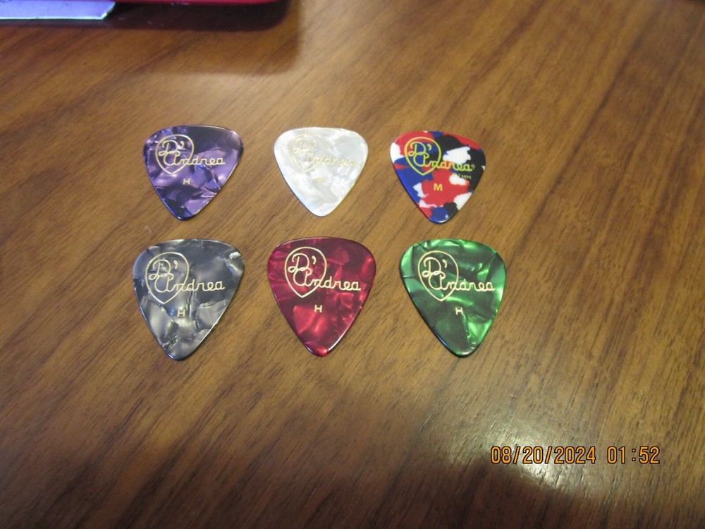 6 Pack - D'Andrea Celluloid Guitar Picks, 5 Heavy/1 Medium, Assorted Colors #881