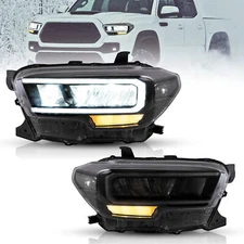 For 2016-23 Toyota Tacoma Pair Black Housing LED Tube Reflector Headlights RH+LH
