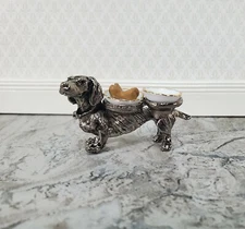 Dollhouse Dog Food Bowls Silver Dachshund Reutter Porcelain 1:12 Scale Miniature