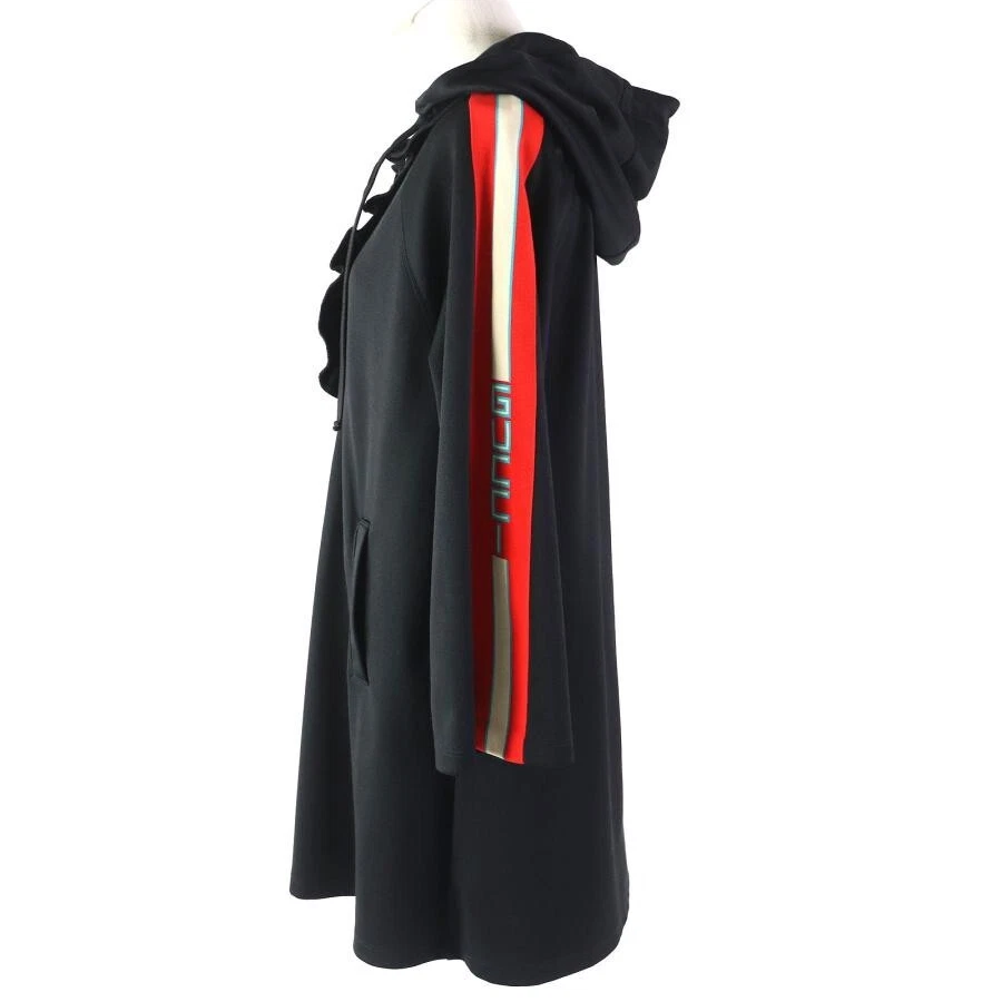 Gucci 502280 Robe jacquard à capuche à volants demi fermeture éclair logo armline noir taille S