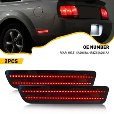 2x Smoked Lens Red LED Rear Bumper Side Marker Lights For 2005-2009 Ford Mustang