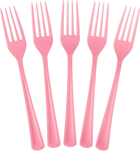 Pink Plastic Forks 50 Pcs Pink Forks Disposable Utensils Heavy Duty Plastic Cutl
