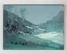 Quadro olio PIANZOLA RENZO Villaggio con neve 18x13 Paesaggio 11