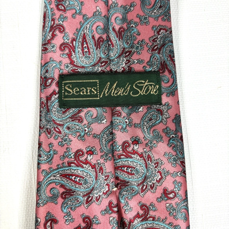 Corbata vintage de cachemira rosa Sears para hombre tienda retro años 70 hecha en EE. UU. oficina formal Foto 2 de 4