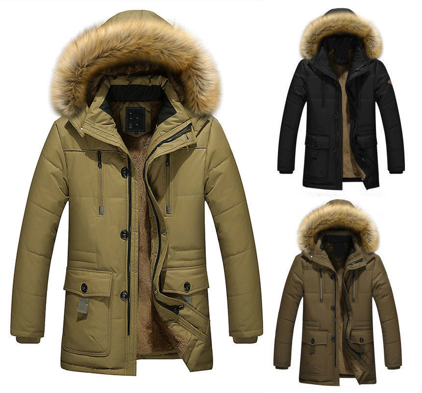 ALTRA Men's Warm Down Cotton Jacket Fur Collar Thick Winter Hooded Coat Outwear Parka