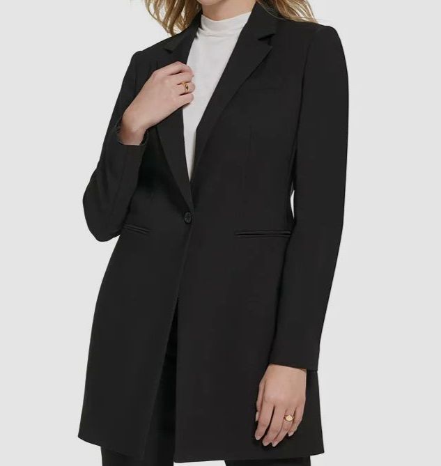 Calvin Klein Women's Black Solid One-Button X-Fit Topper Blazer Jacket Size 2