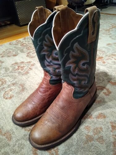 ARIAT HERITAGE BROWN & GREEN LEATHER ROUND TOE COWBOY BOOTS #10006830 MEN'S 10D
