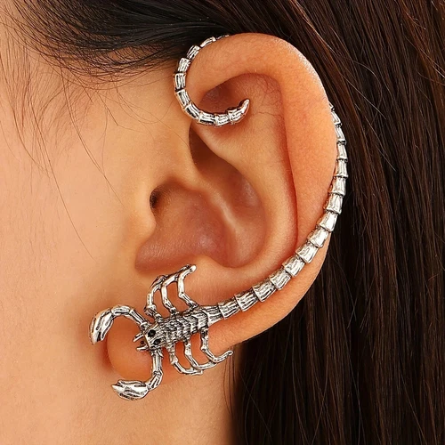 1 Pair Scorpion Stud Ear Cuffs Silver Toned Gothic Punk Hip Hop Fashion Jewelry